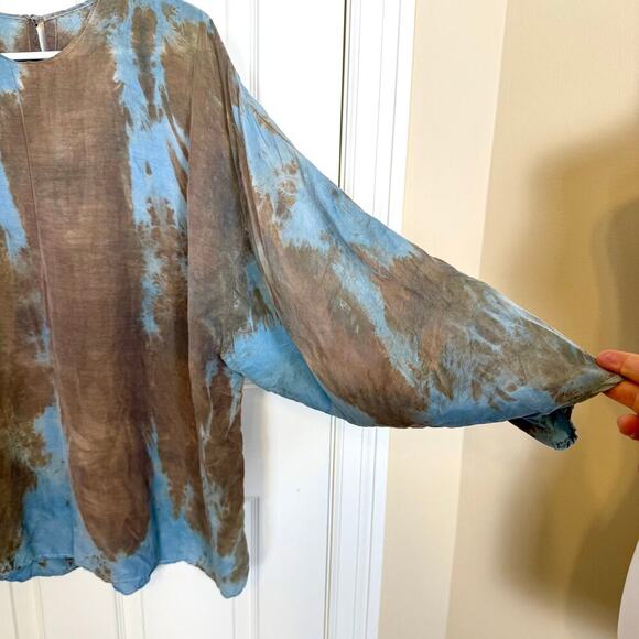URU URU Tie Dyed Oversized Tunic Top Brown Blue Long Sleeve Relaxed Fit M/L EUC - Picture 5 of 9
